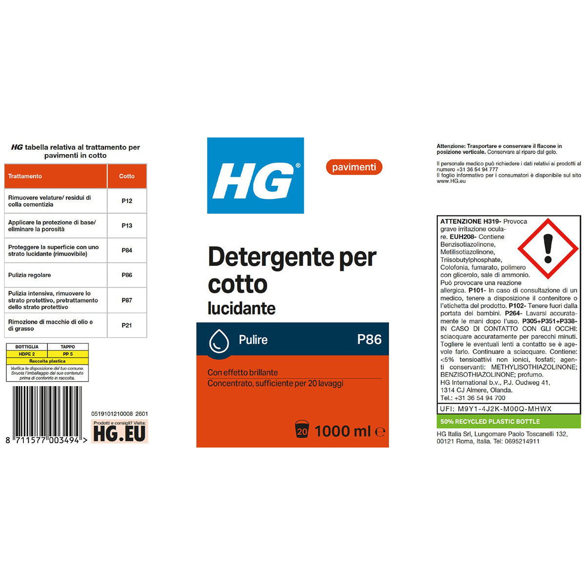 HG DETERGENTE BRILLANTE PER COTTO 1 L