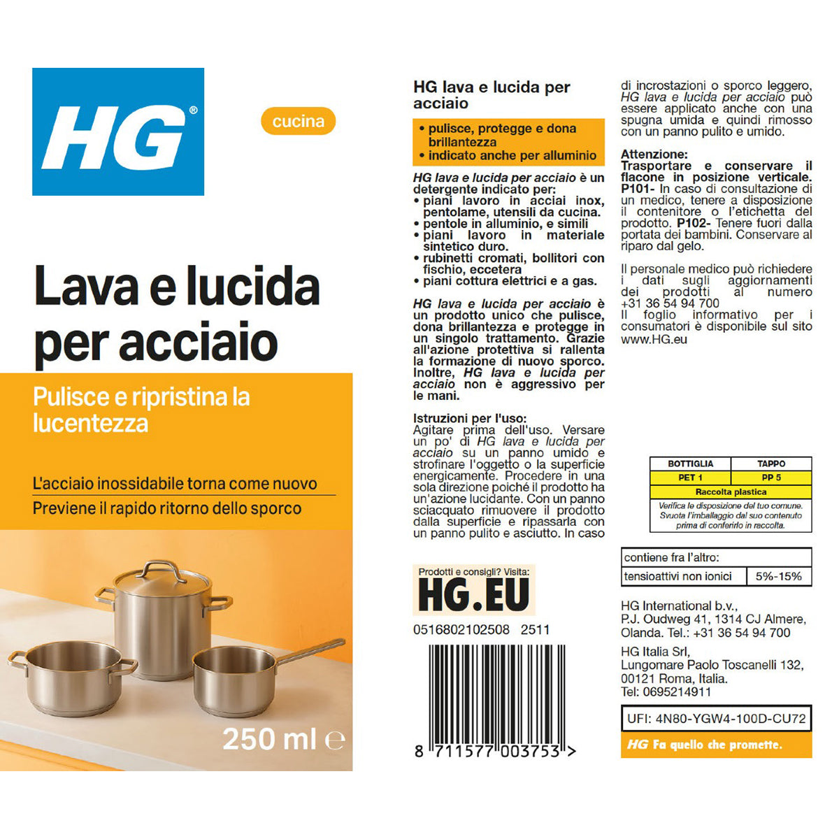 HG LAVA E LUCIDA PER ACCIAIO 300 ML