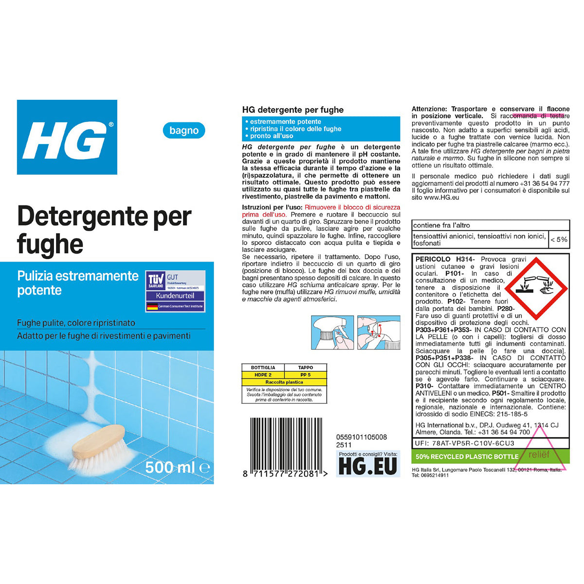 Nettoyant pour joints de carrelage HG prêt à l'emploi 500 ml