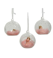 PALLINA DI NATALE IN VETRO TRASPARENTE 8CM CON FATINA ROSA ASSORTITA