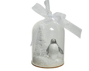 DECORAZIONE IN VETRO PINGUINO CON ABETE BIANCO 14CM