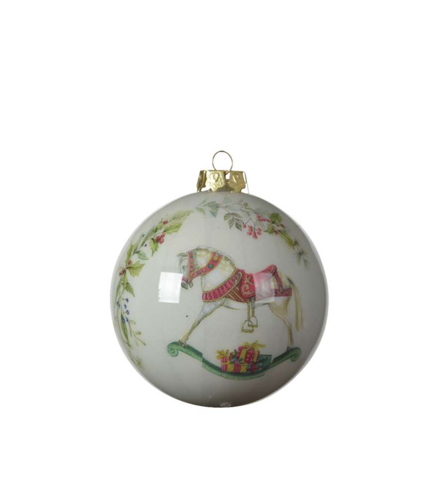 PALLINA DI NATALE 8CM DECORAZIONE CAVALLO A DONDOLO