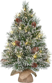 PINETTO VERDE INNEVATO 60CM CON LUCI LED E BASE IN JUTA