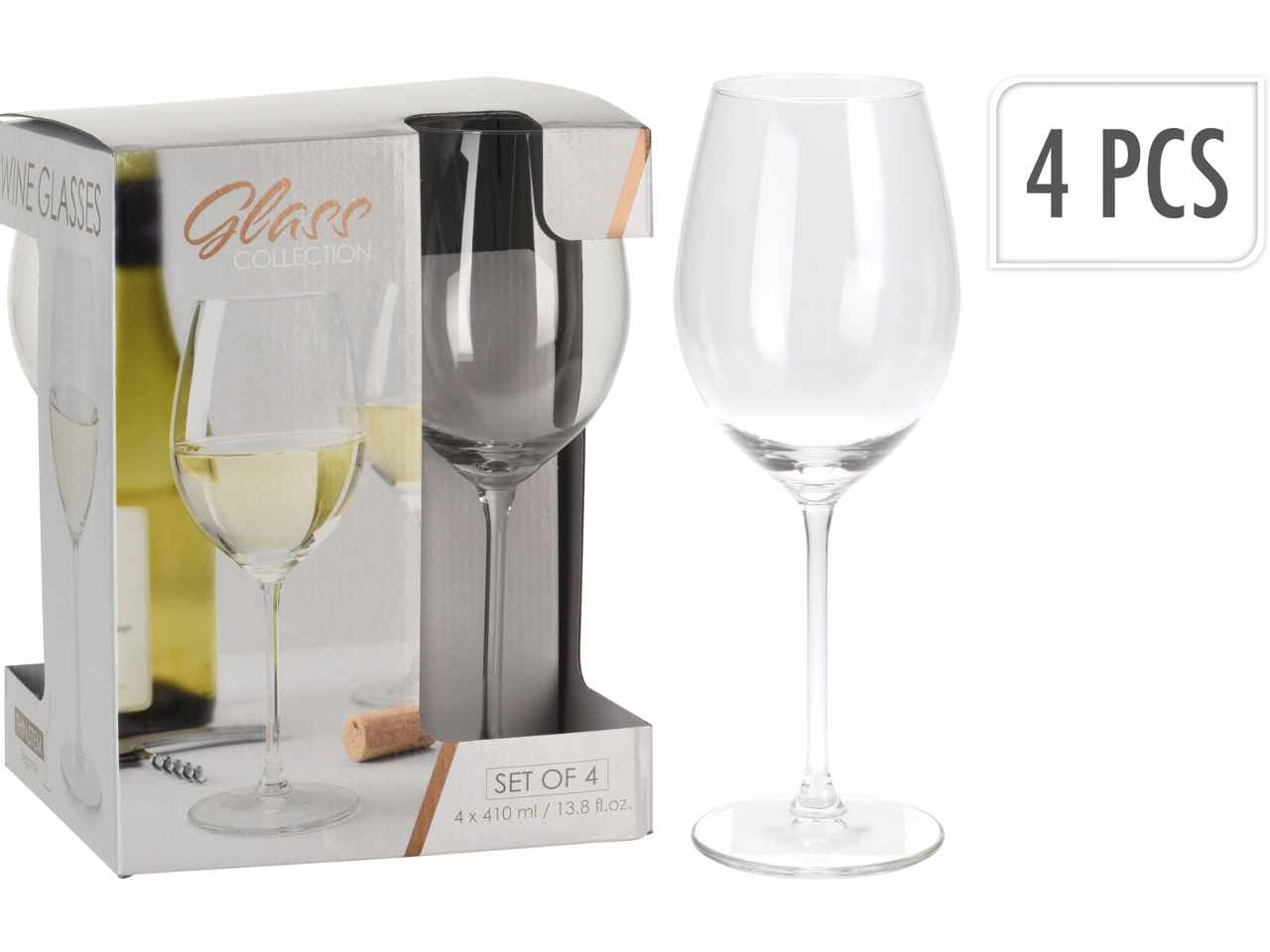 4 CALICI IN VETRO DA VINO BIANCO 41CL
