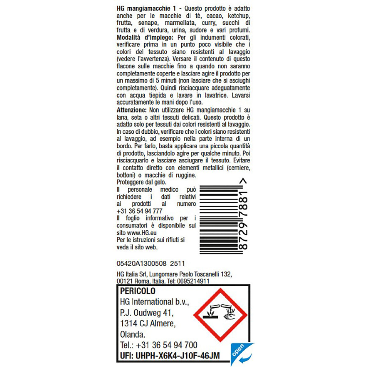 Détachant liquide HG n° 1 pour café, thé et vin, 50 ml