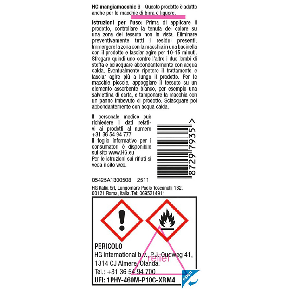 Détachant HG n° 6 pour encre et colorants 50 ml
