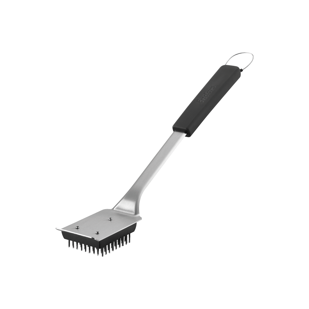 Spazzola per Barbecue con Setole in Acciaio Inox e Raschietto 38 cm Nero Acciaio ENDERS