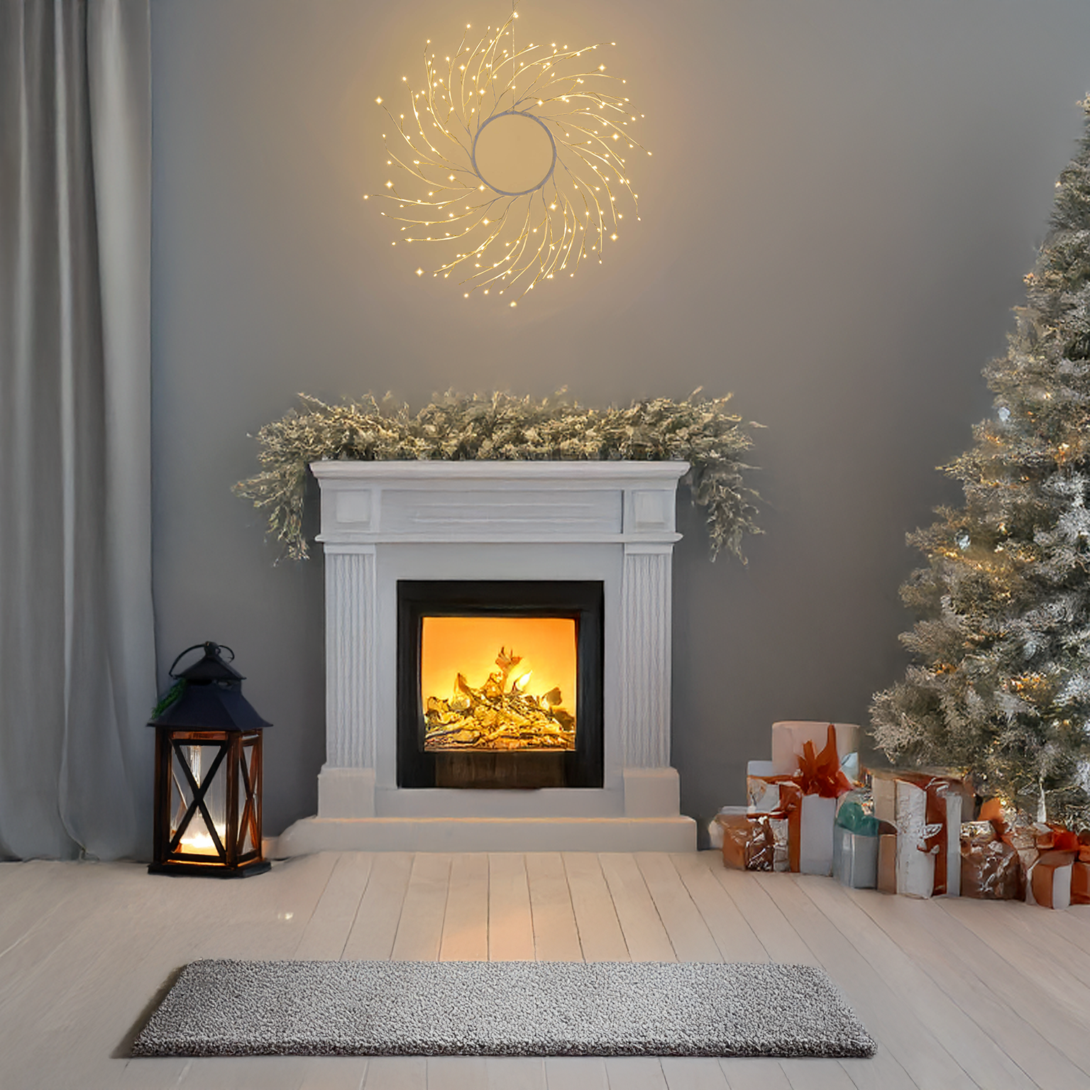 CORONA TIGLIO BIANCO D.60CM 260 MICROLED BIANCO CALDO