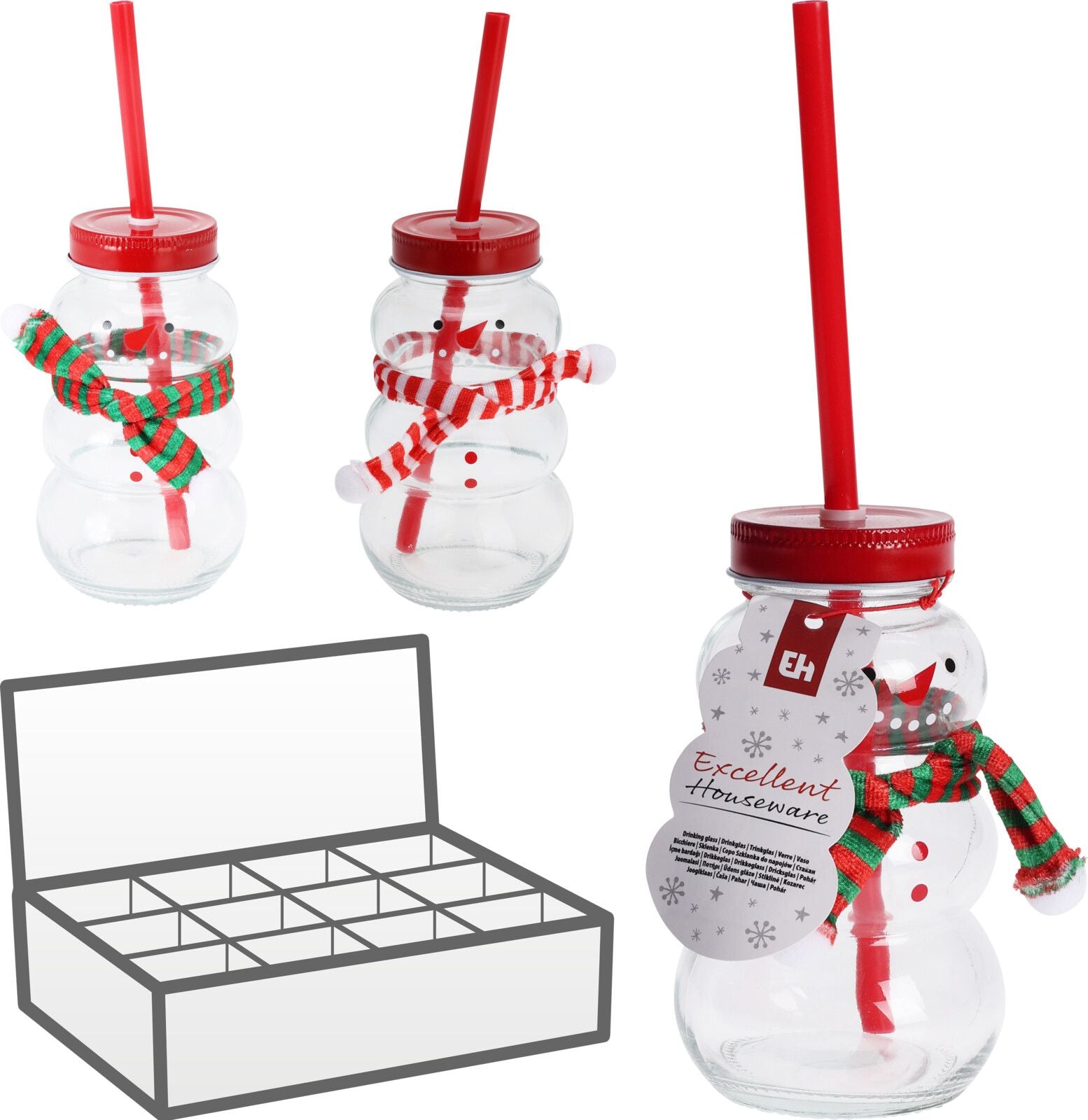 Bicchiere Natalizio con Cannuccia Pupazzo di Neve 275ml