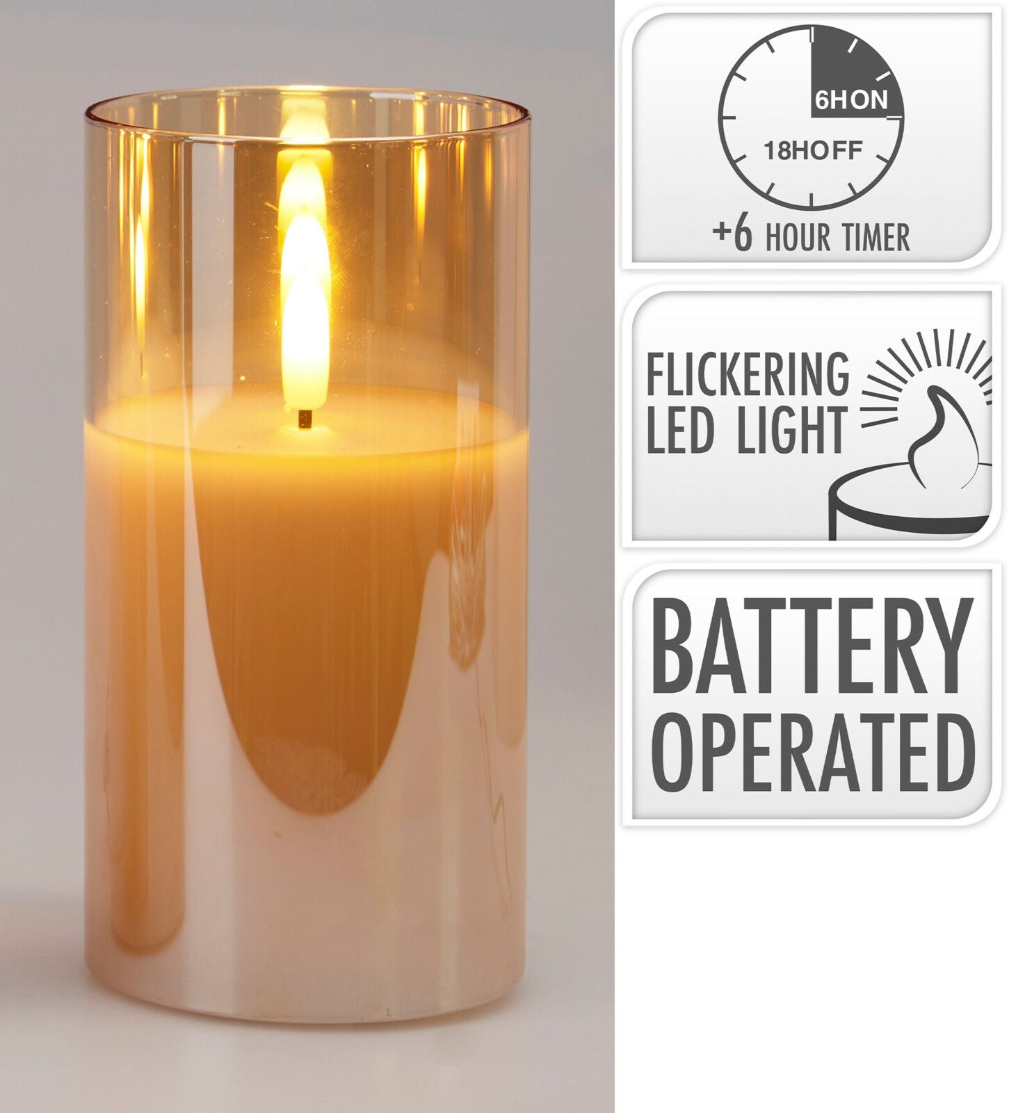 Candela decorativa a LED, altezza 15 cm, luce bianco caldo