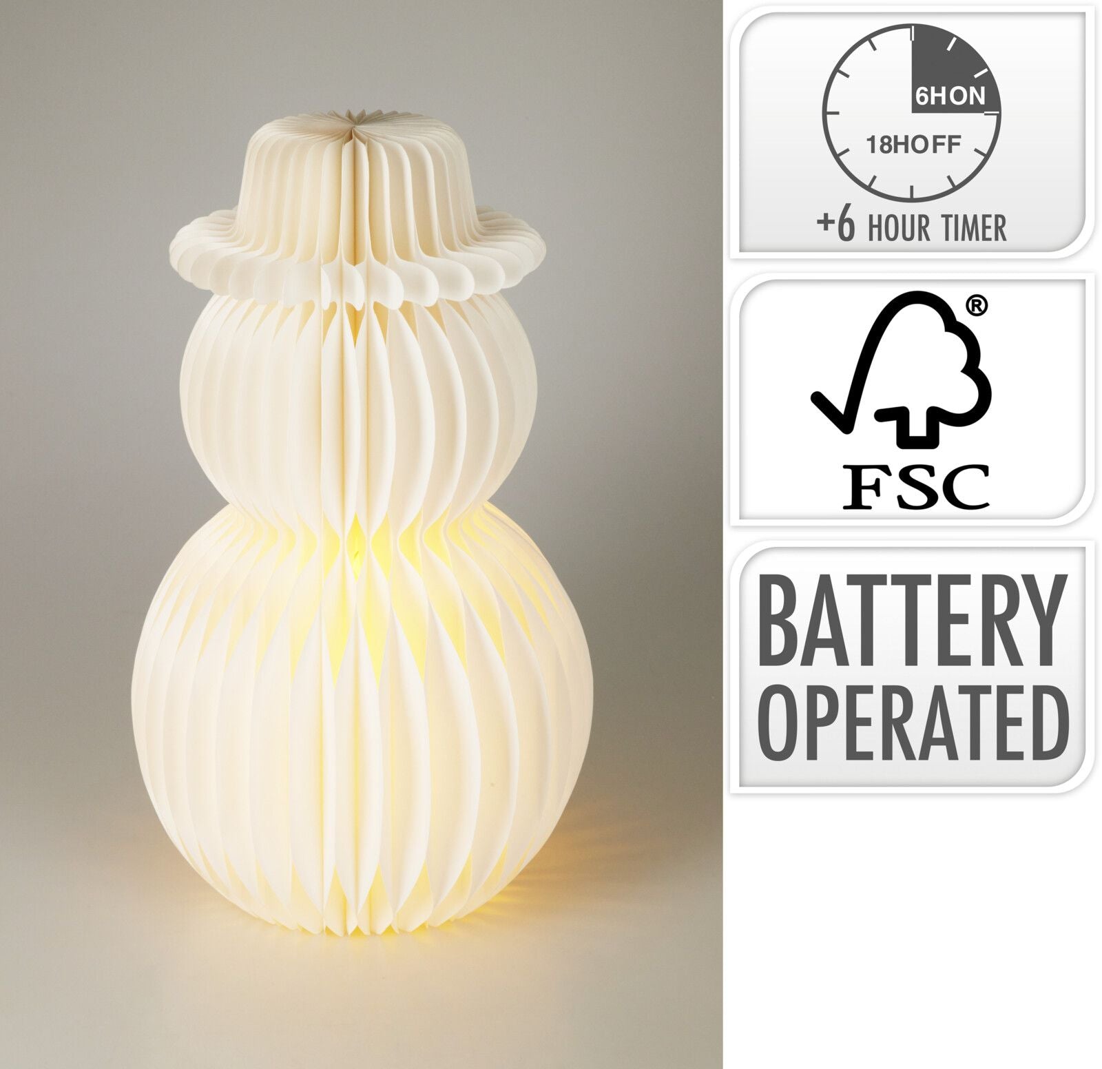 Pupazzo di neve decorativo in carta con LED, altezza 50 cm, colore bianco