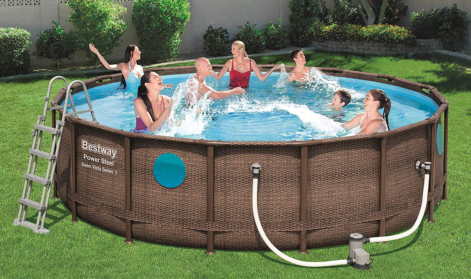 PISCINA ROTONDA SWIM VISTA OBLO' 488X122CM CON POMPA FILTRO SCALETTA E TELI COPERTURA