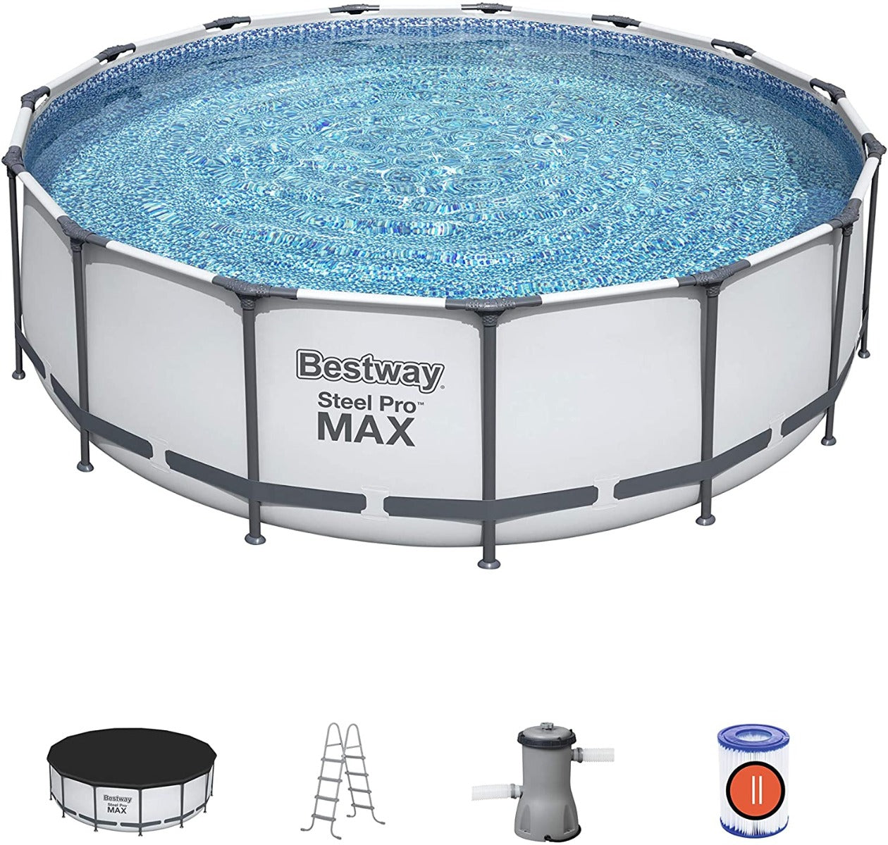 PISCINA STEEL PRO MAX 457X122CM CON POMPA FILTRO SCALETTA E TELO COPERTURA