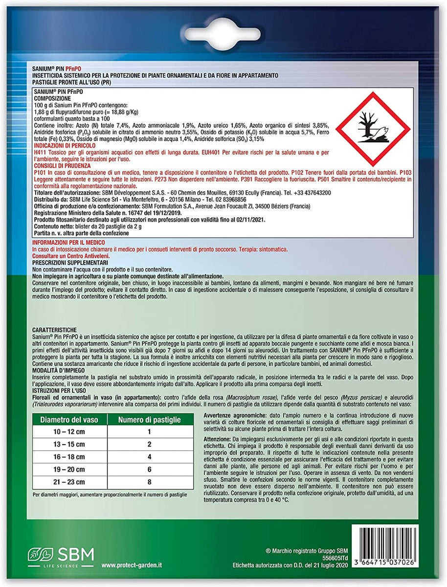 INSETTICIDA SANIUM SISTEMICO IN PASTIGLIE 20PZ