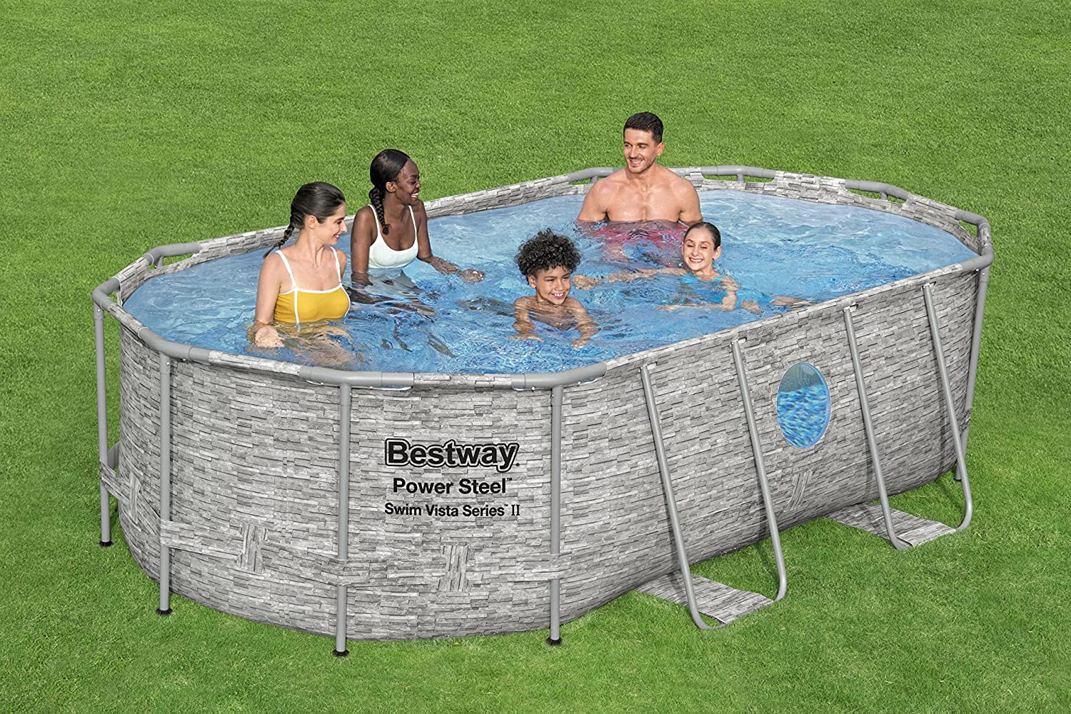 PISCINA OVALE SWIM VISTA II 427X250X100CM CON POMPA FILTRO SCALETTA E TELI COPERTURA
