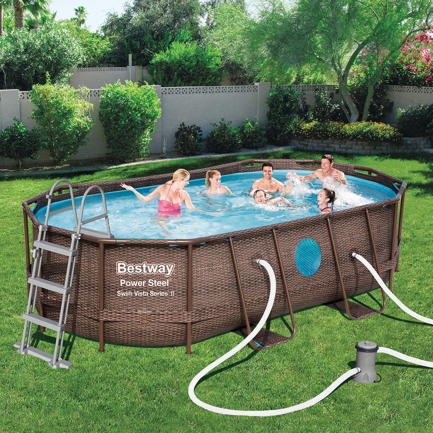 PISCINA OVALE SWIM VISTA 427X250X100CM CON POMPA FILTRO SCALETTA E TELI COPERTURA