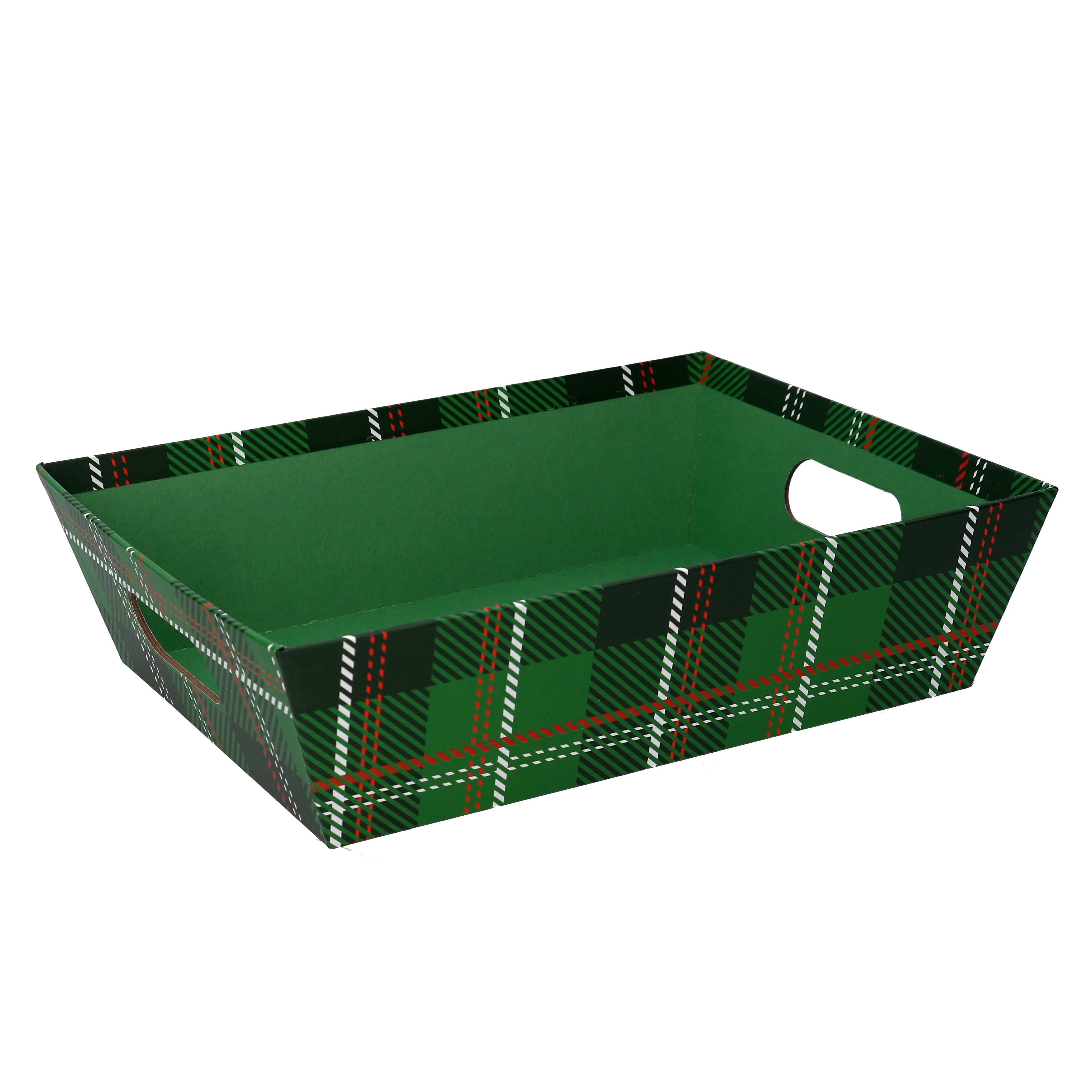 CESTA IN CARTONE VERDE SCOZZESE RETTANGOLARE 31X22H9CM