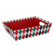 CESTA IN CARTONE ROMBI ROSSO E VERDE RETTANGOLARE 38X27H7CM