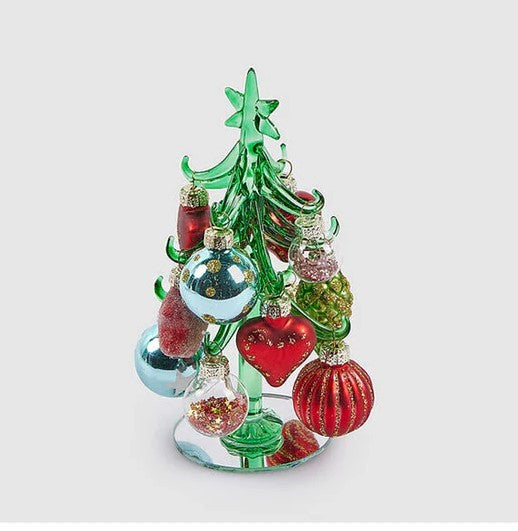 ALBERO DI NATALE IN VETRO CON PALLINE, H15XØ6CM, MULTICOLORE