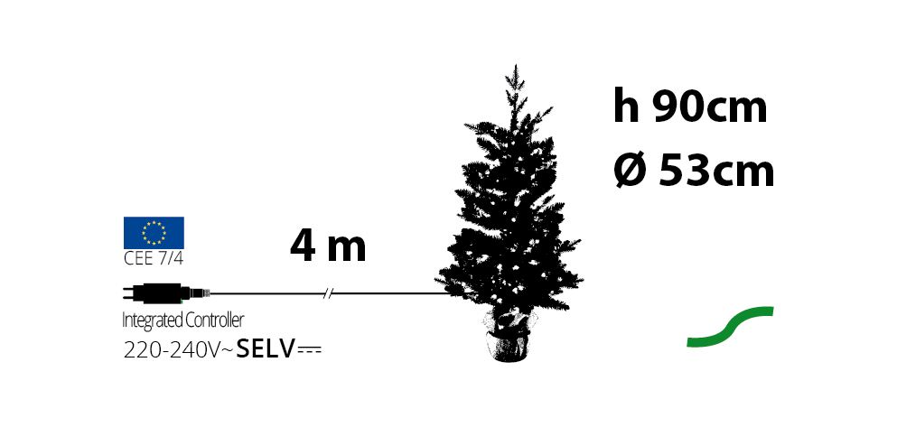 ALBERO ABETE ALPINO 90CM BASE JUTA 180 LED BIANCO CALDO
