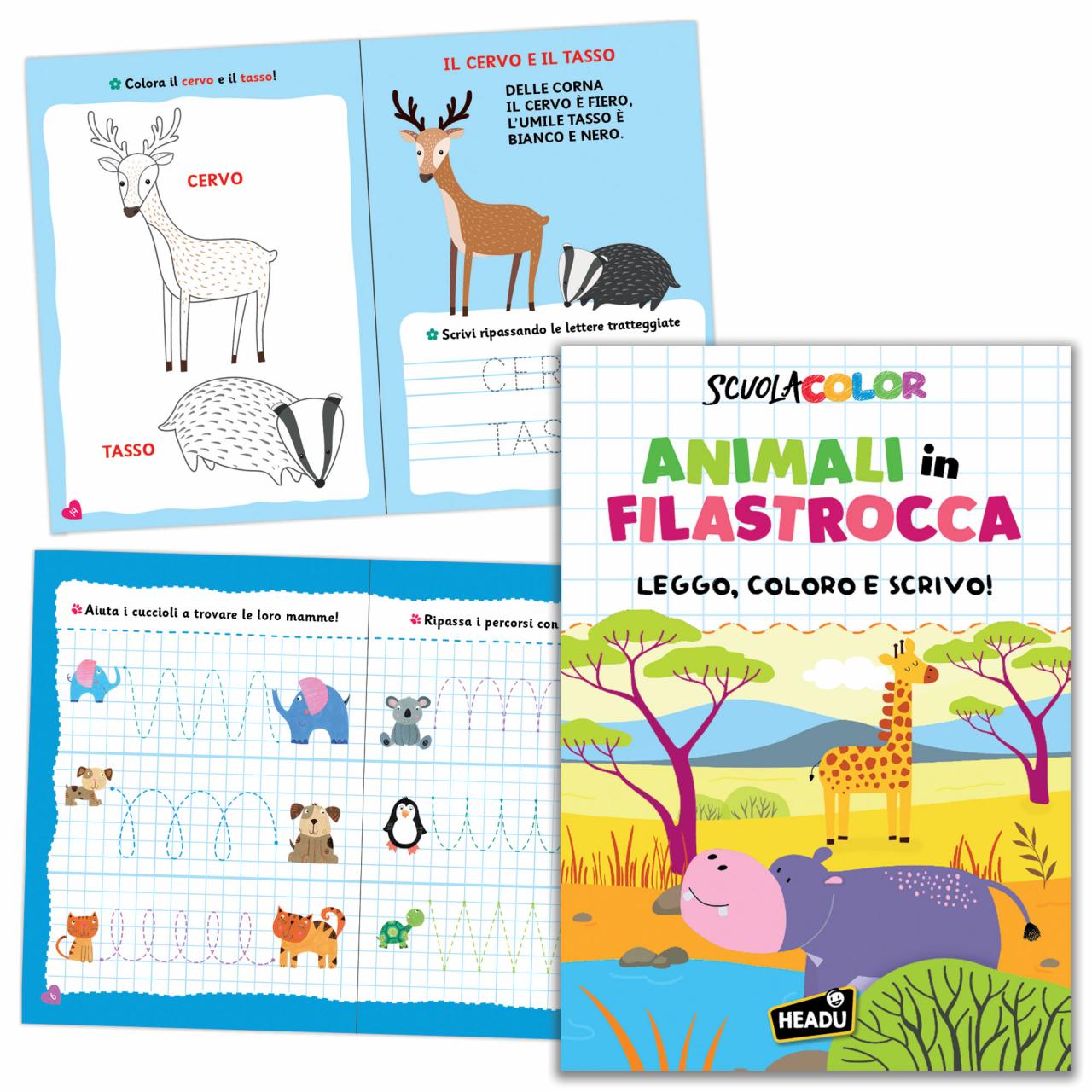 Albo Illustrato Animali in Filastrocca Leggo Coloro Scrivo 32 pagine Headu
