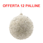 OFFERTA 12 PALLINE DI NATALE 8CM CON PERLINE BIANCO INVERNO