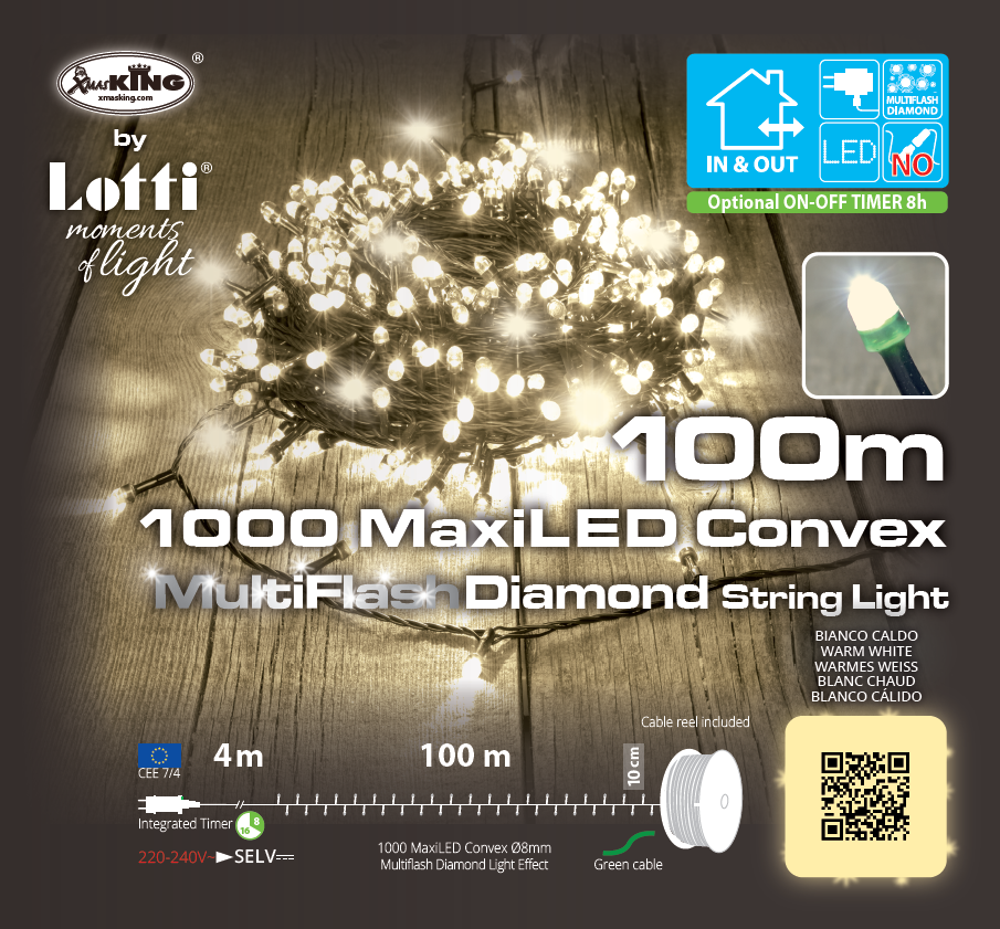 CATENA LUMINOSA 100M 1000 MAXI LED CONVEX BIANCO CALDO