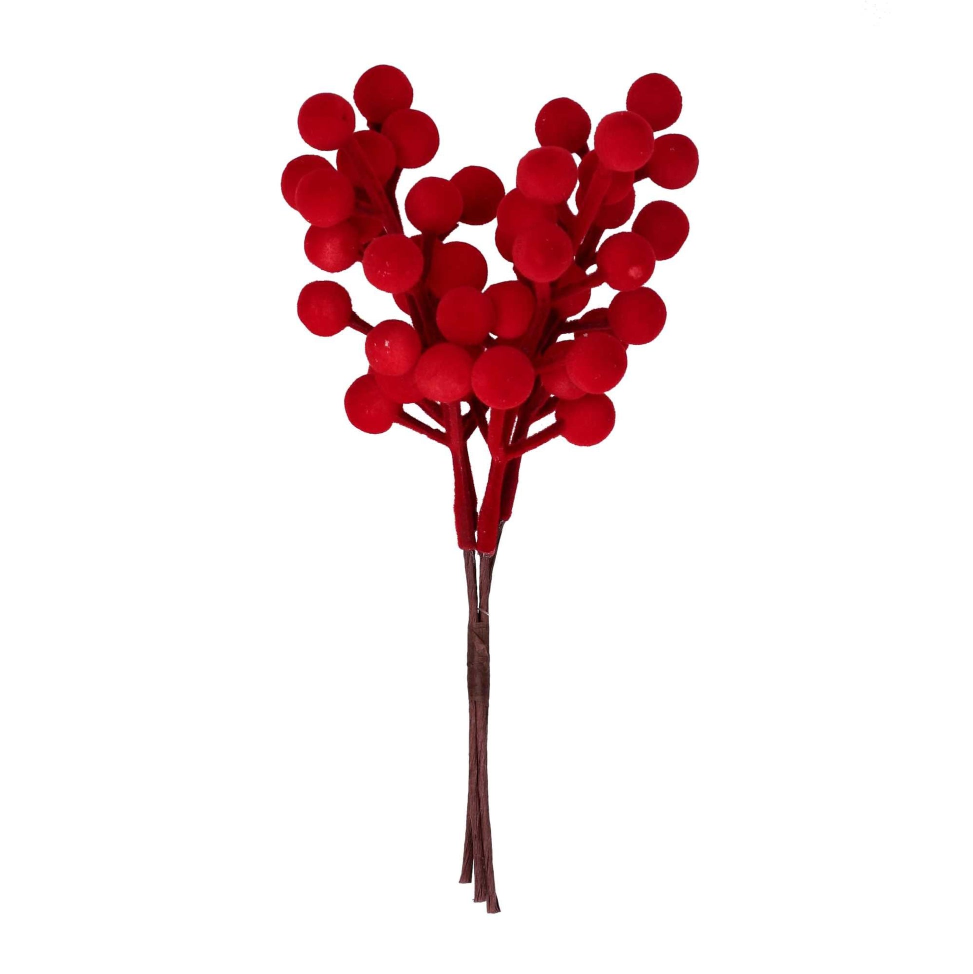 Ramo con Bacche di Velluto 10x21h cm Rosso