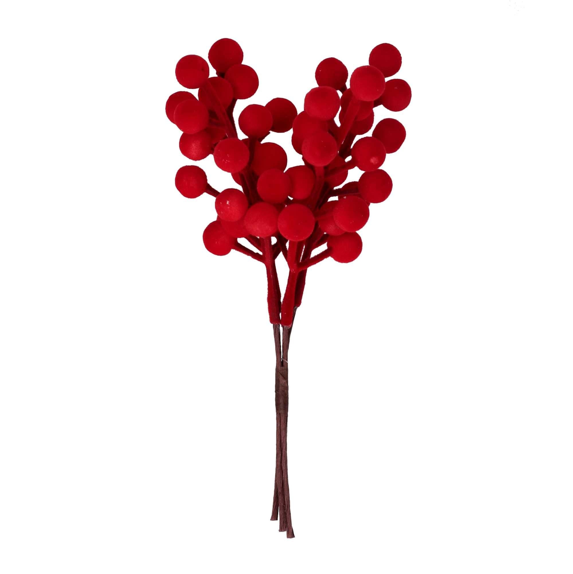 Ramo con Bacche di Velluto 10x21h cm Rosso