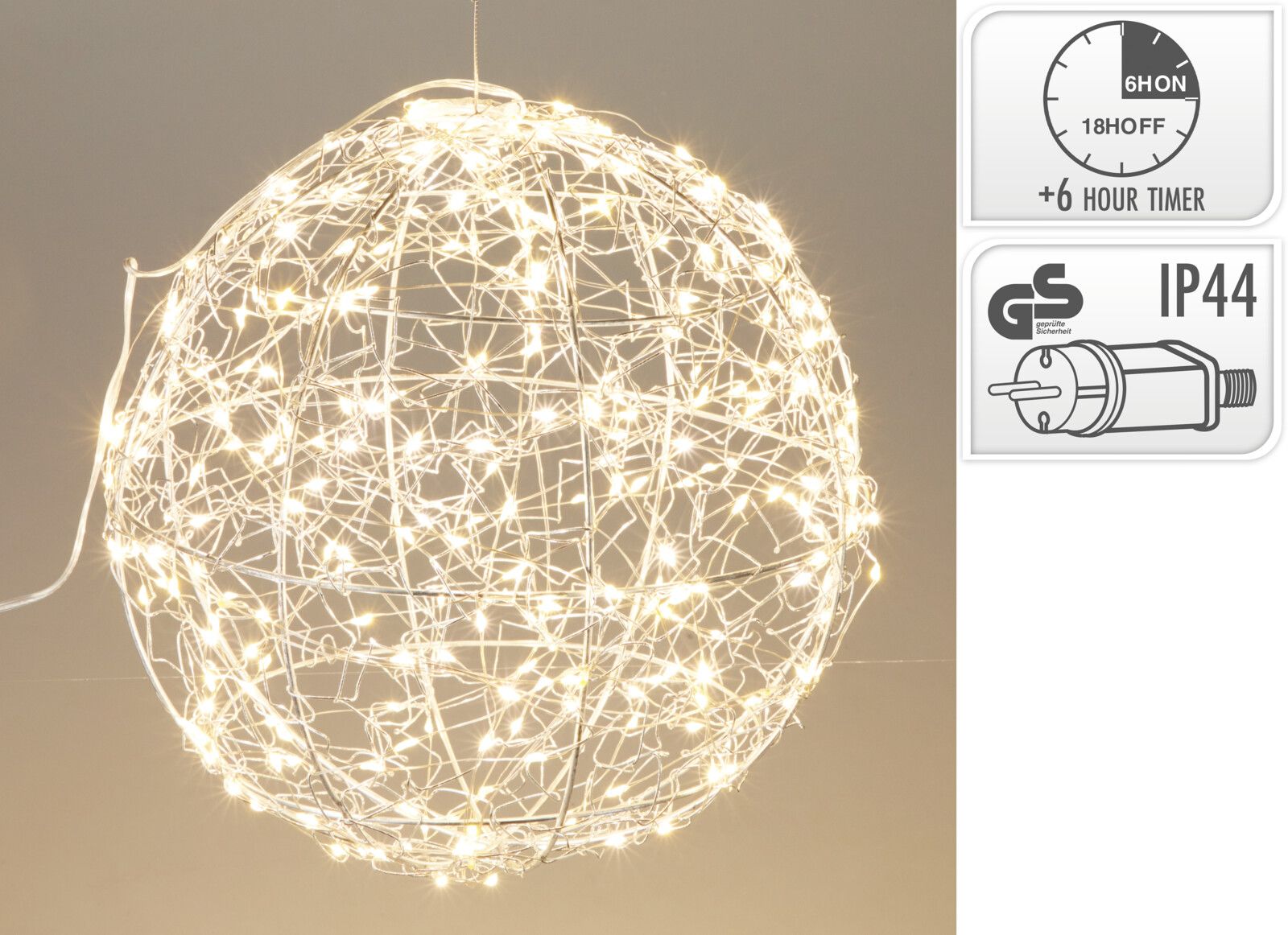 Sfera luminosa a LED, 300 LED, 25 cm, luce bianco caldo