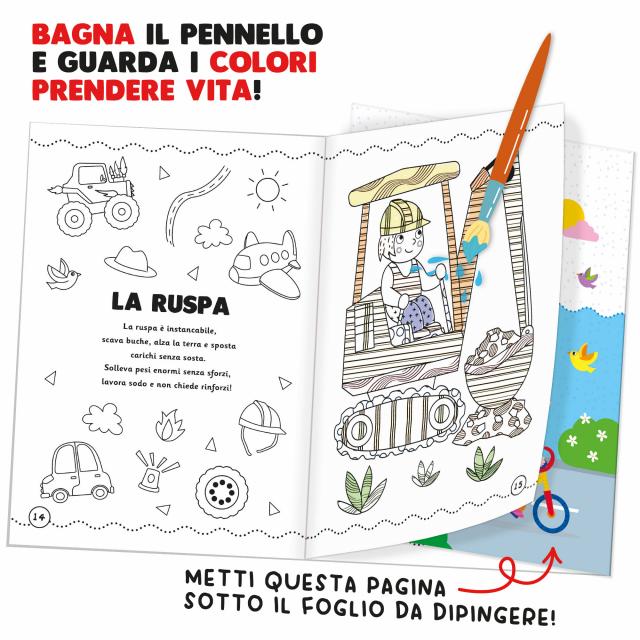 Albo Illustrato Dipingi con l'Acqua I Veicoli 24 pagine Headu