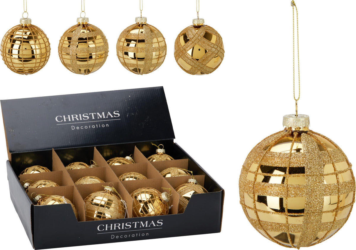 Pallina di Natale in vetro decorata 8 cm oro modello assortito PERAGA CHRISTMAS