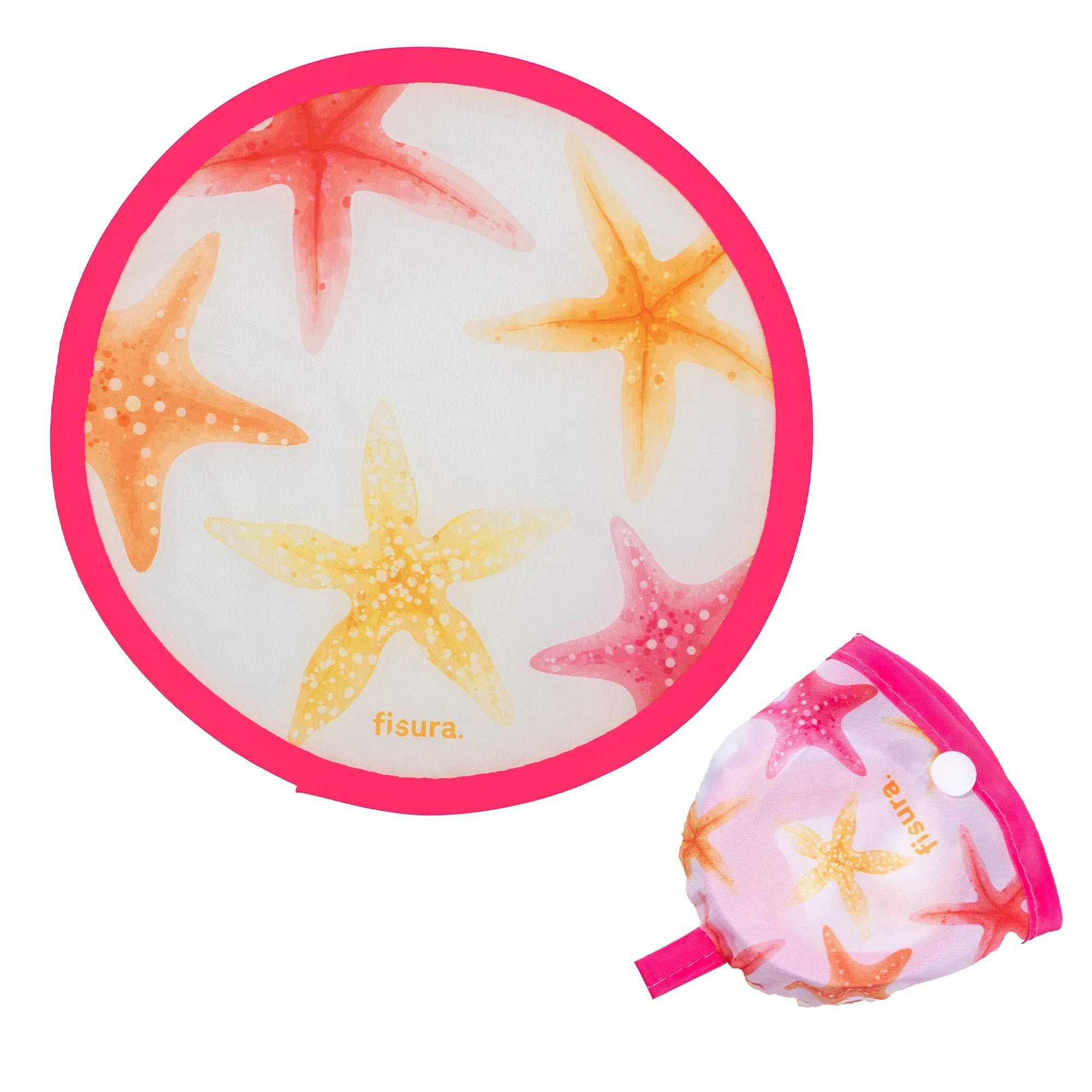 Ventaglio Pieghevole Stelle Marine 23cm Blu e Arancione Fisura