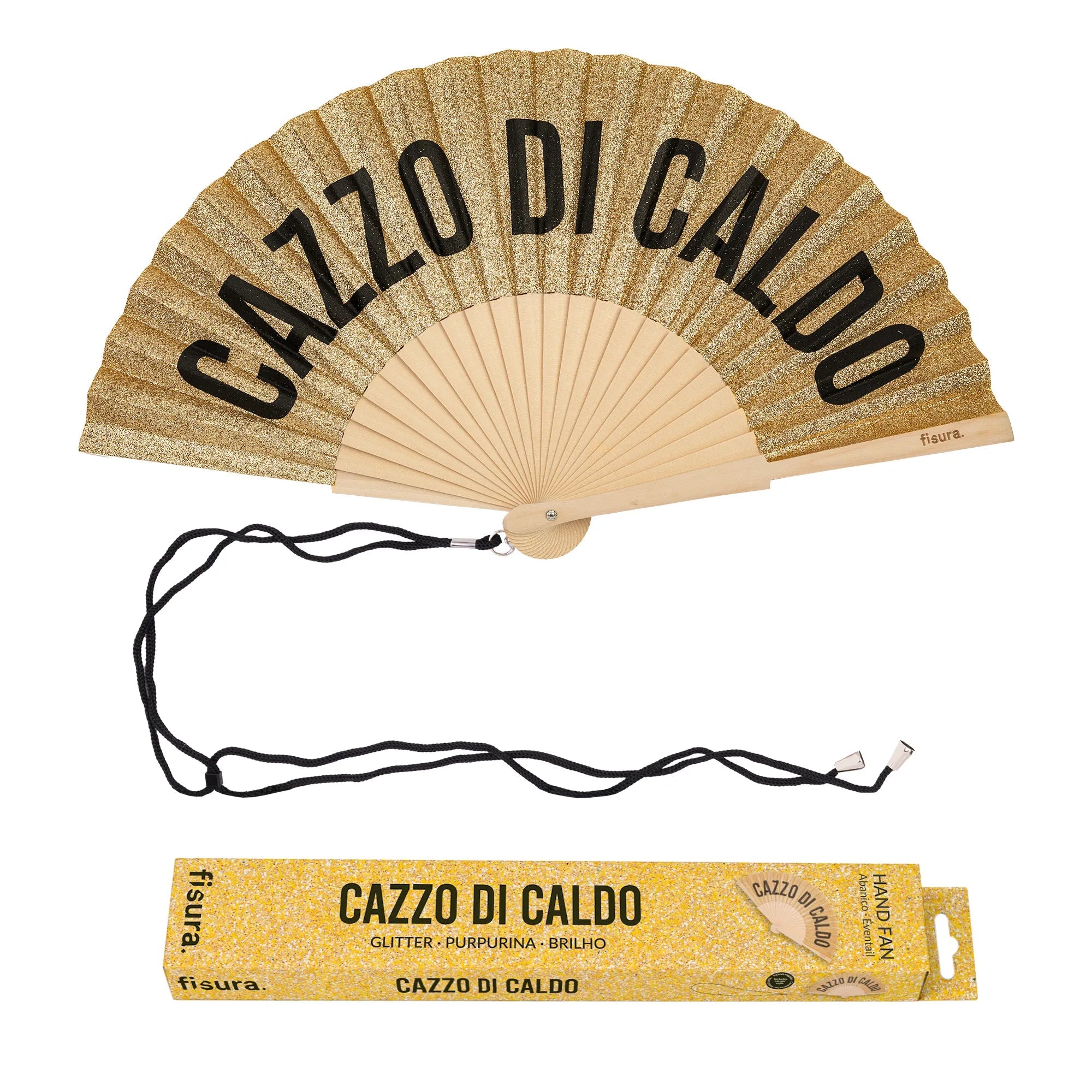 Ventaglio Cazzo di Caldo Glitter 42.5x23cm Oro Fisura