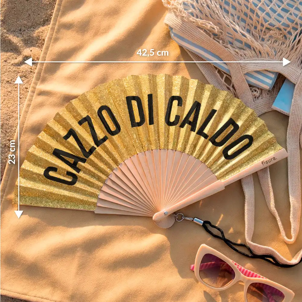 Ventaglio Cazzo di Caldo Glitter 42.5x23cm Oro Fisura
