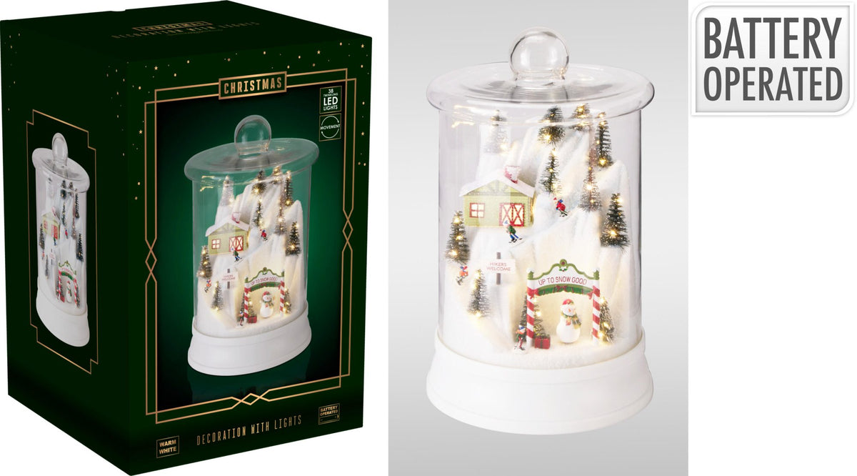 Schneekugel mit Skiszene und LED 33 cm PERAGA CHRISTMAS