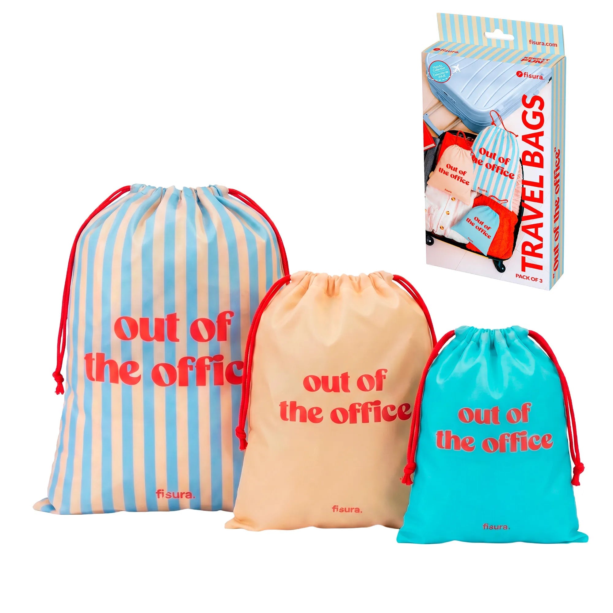 Set 3 Borse Organizzatrici da Viaggio Out of the Office Blu Fisura