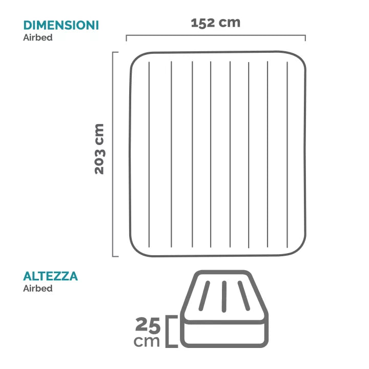 Materasso gonfiabile matrimoniale Dura-Beam Prestige Downy con pompa a batteria ricaricabile 152x203x25 cm Azzurro Grigio INTEX