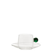 Tazzina Bilia 120ml D11cm H5.2cm Trasparente con piattino e pallina verde ZAFFERANO