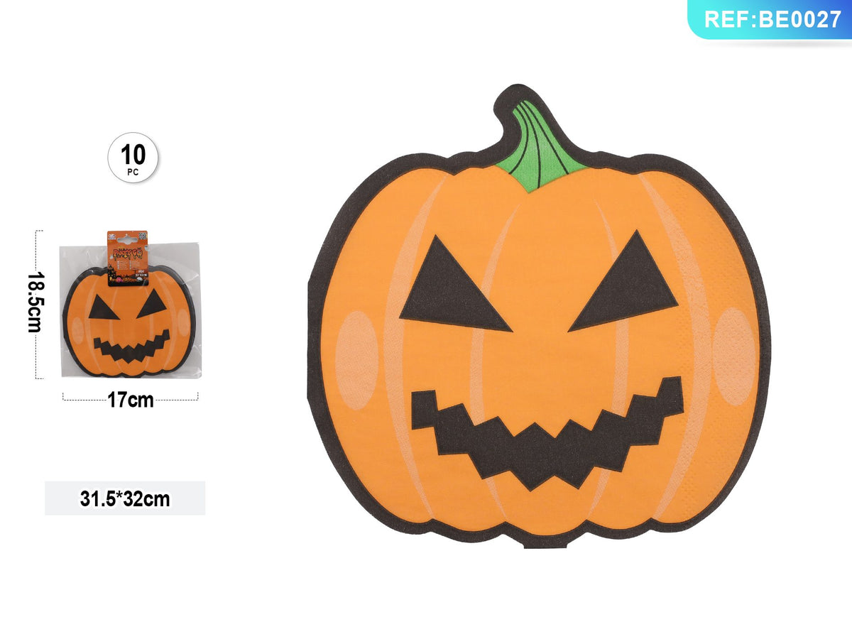 Tovaglioli Halloween con zucca 33 x 33 cm 10 pezzi PartyGo