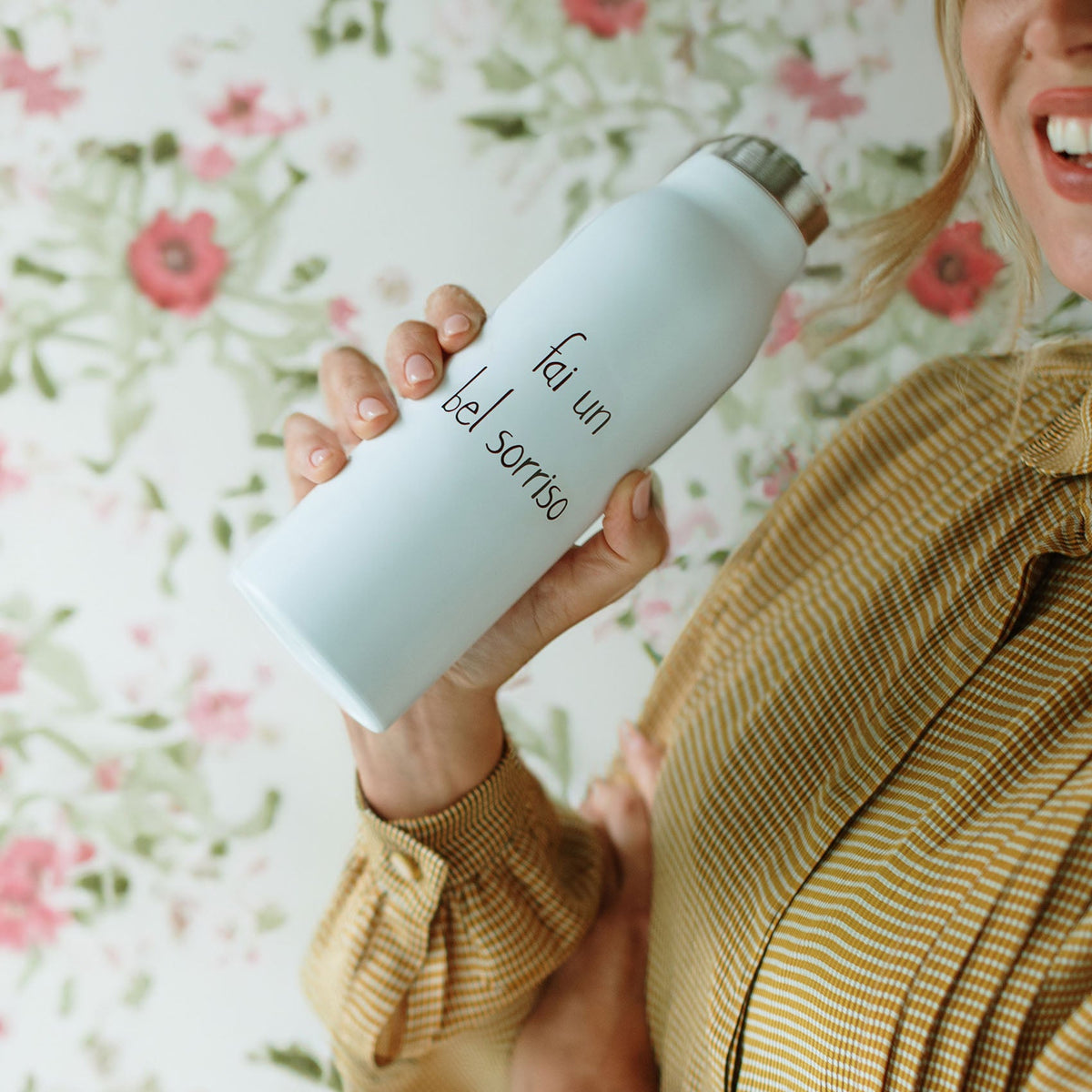 Borracca termica Fai un bel sorriso 0,5 l Bianco Simple Day