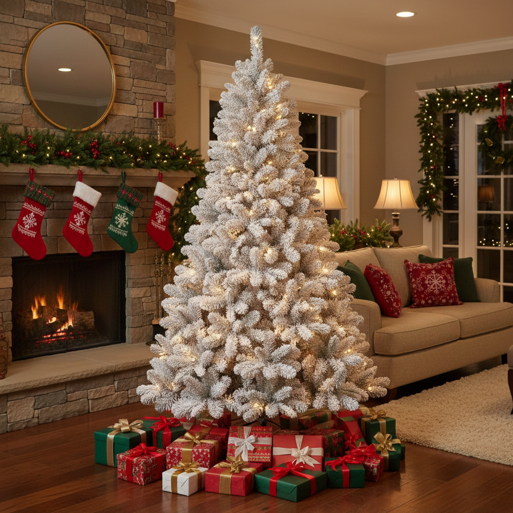 Albero di Natale floccato Colosseo Altezza 150cm Bianco