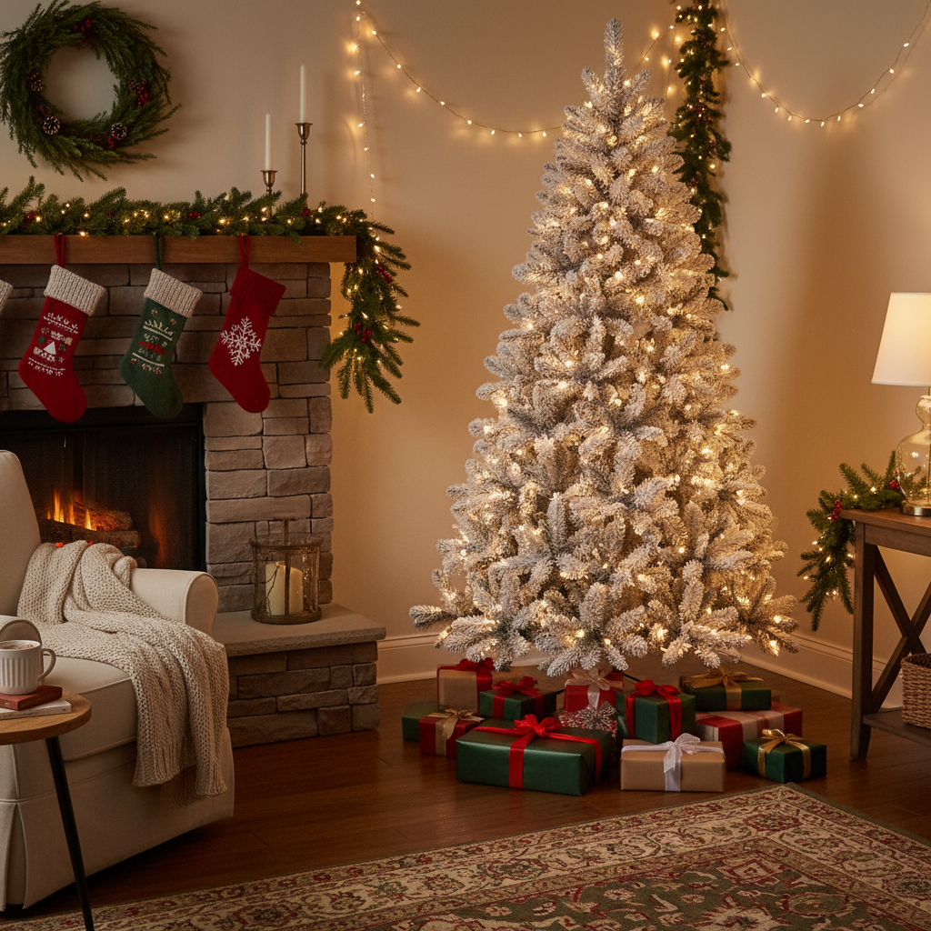 Albero di Natale floccato Colosseo Altezza 210cm Bianco
