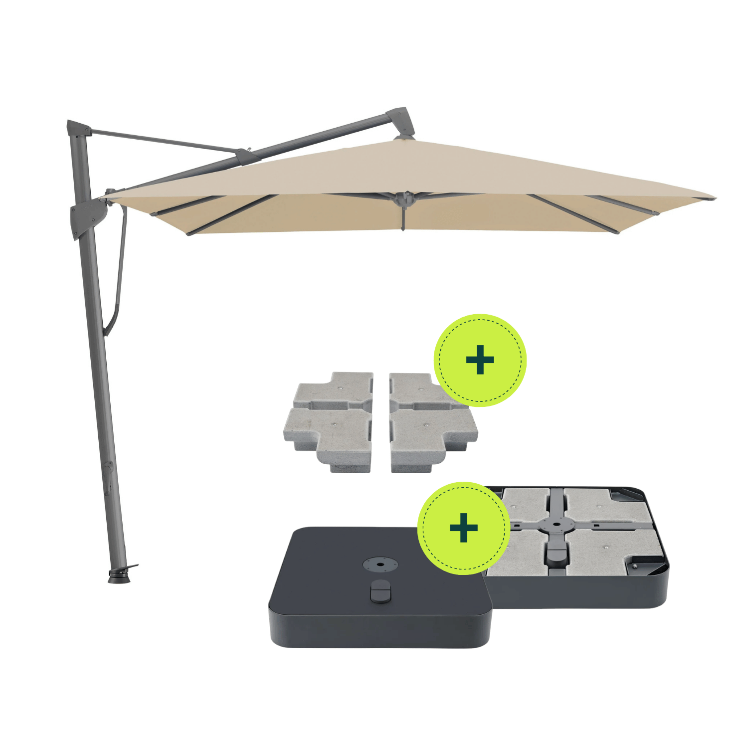 Toiture flexible Parasol 210x150 mât central vert givré