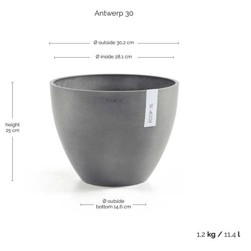 Vaso Rotondo D30 H25,5 Grigio Ecopots