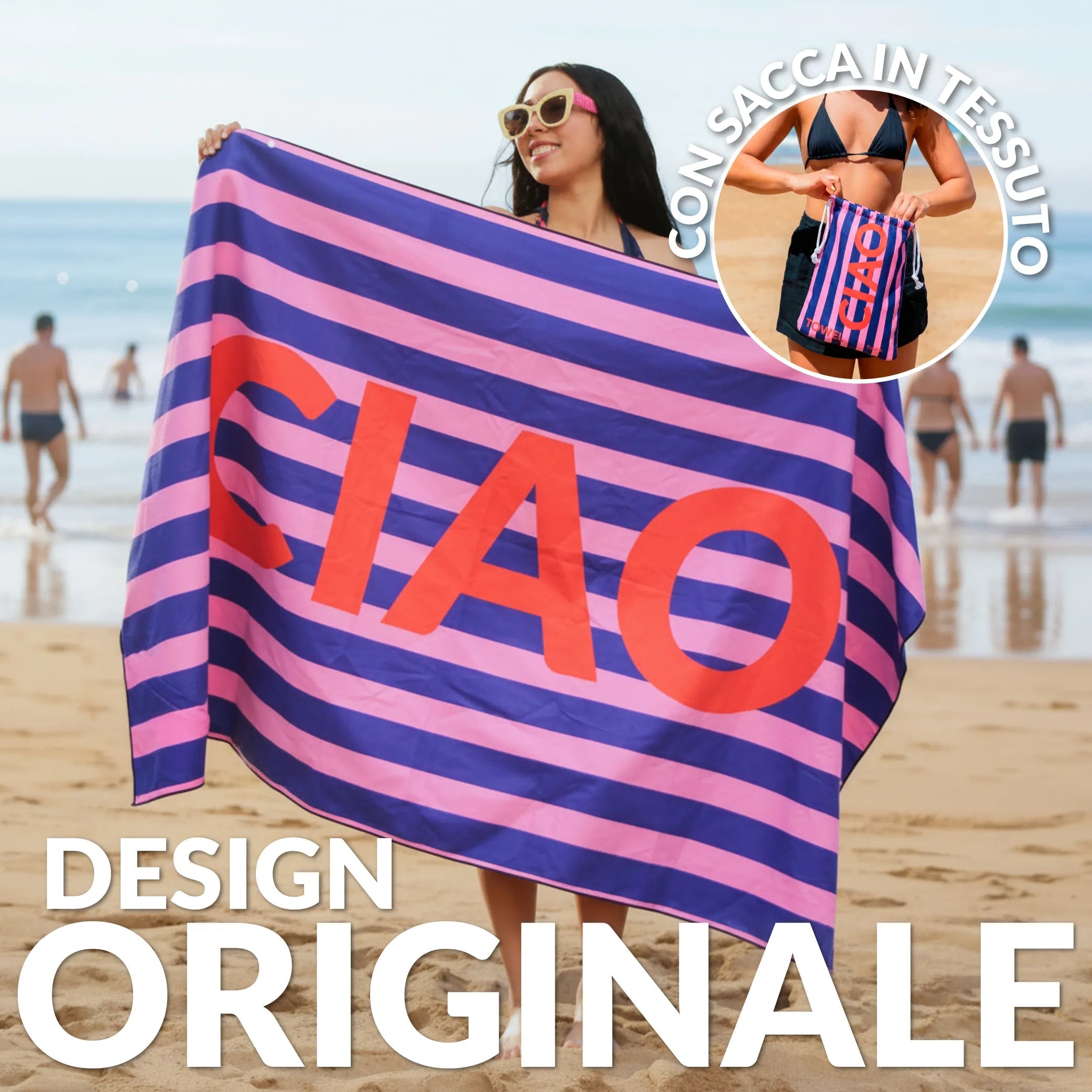 Telo Mare Microfibra Ciao 100x180 cm Rosso FISURA