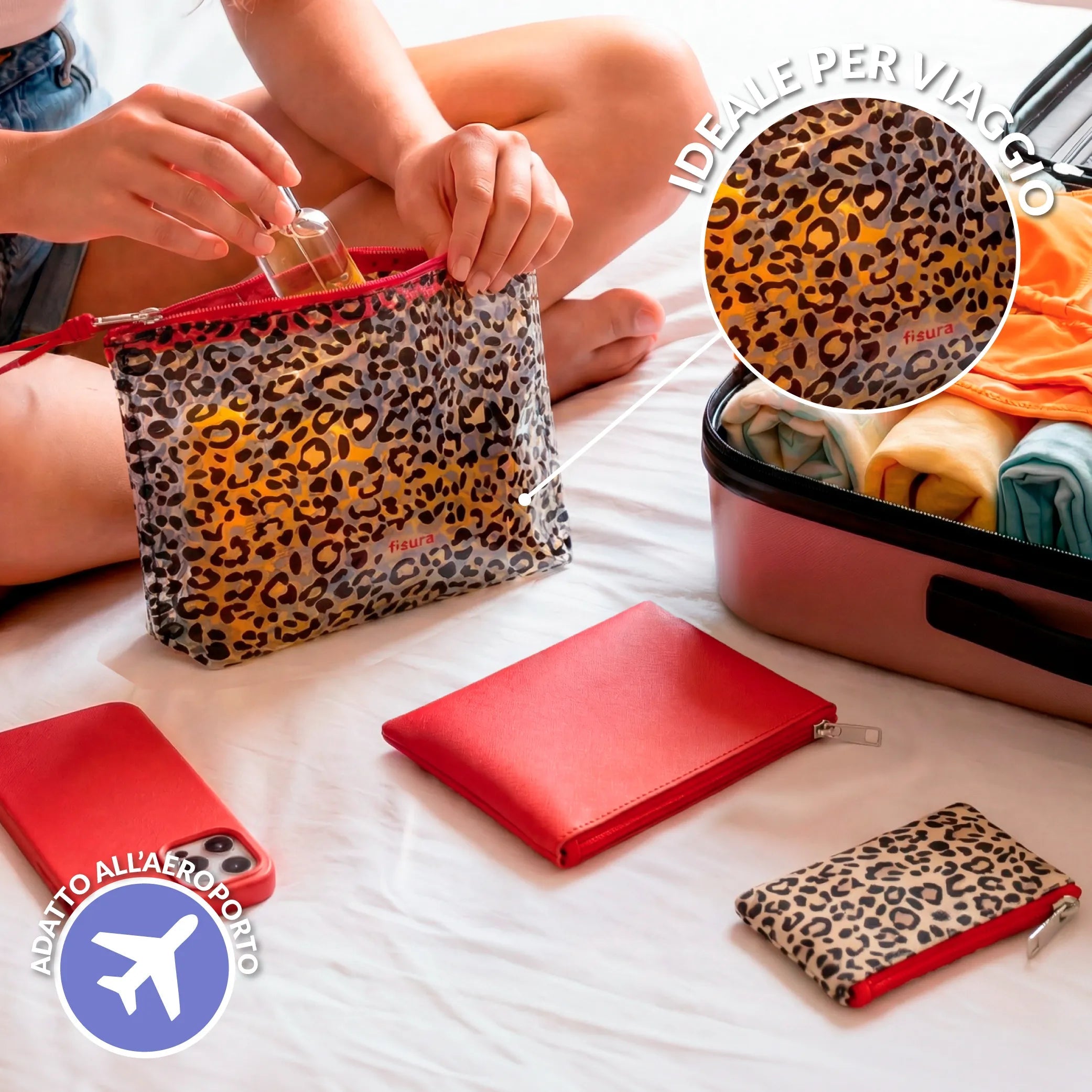 Beauty Case Triplo Leopardato 26x16x9 cm Leopardato Fisura