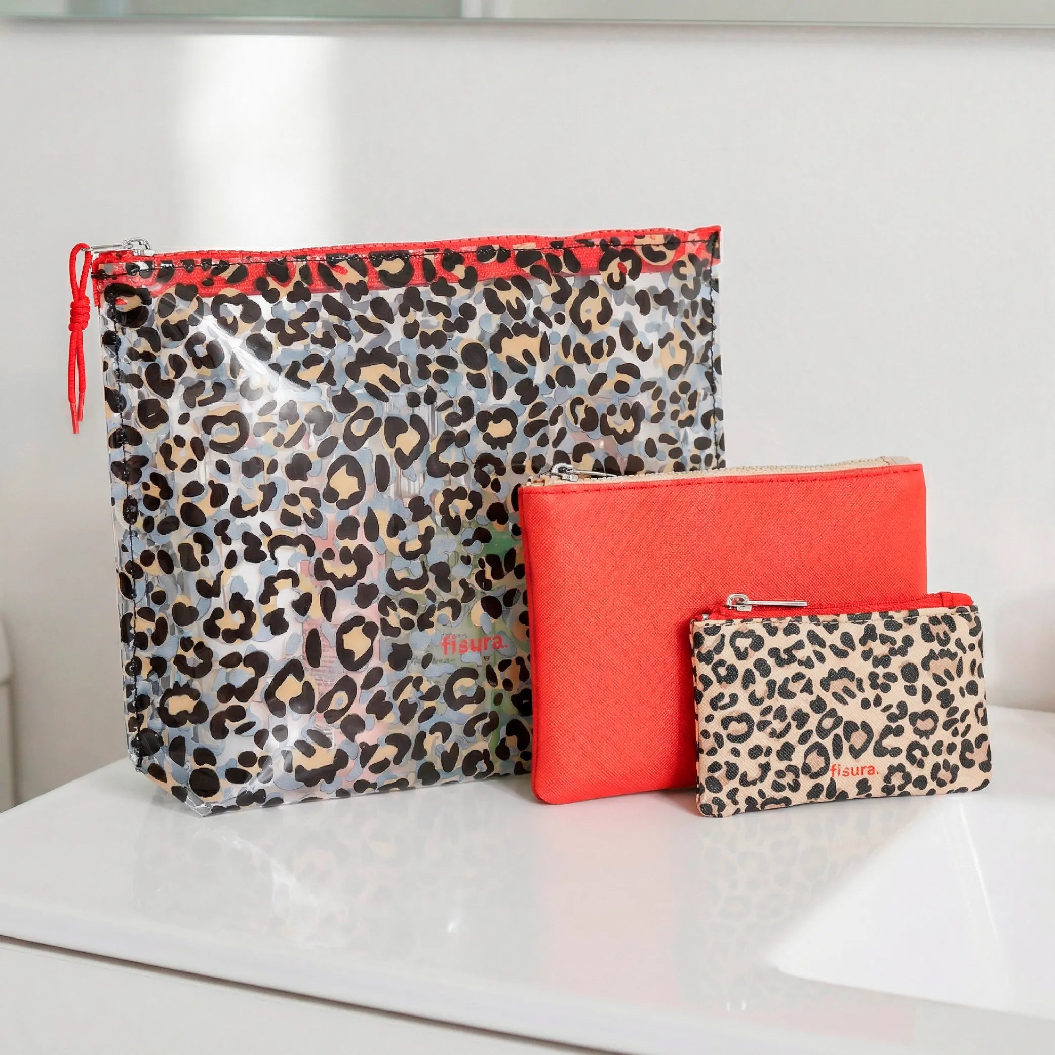 Beauty Case Triplo Leopardato 26x16x9 cm Leopardato Fisura