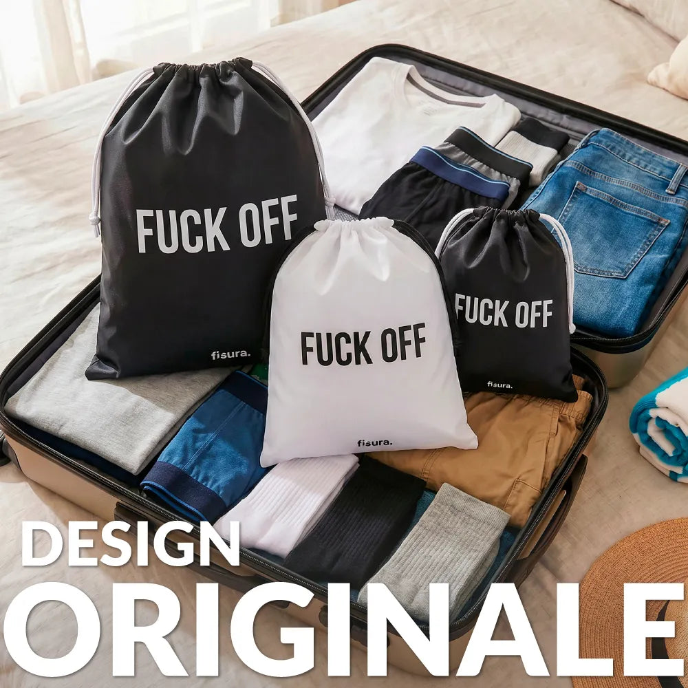 Set 3 Organizer per Valigia Fuck Off 40x30x12 cm Nero Fisura
