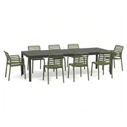 OFFERTA TAVOLO RIO ESTENDIBILE 210/280CM ANTRACITE +6 SEDIE +2 POLTRONE DOGA AGAVE